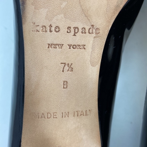 Kate Spade Giselle Oxford Patent Leather Peep Toe Perforated Trim Black Heels - Picture 8 of 16